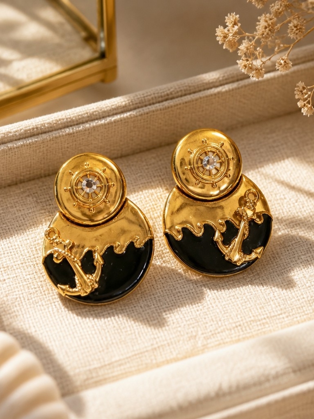 Boutique Gold and Blue Nautical Earrings - Picture 2 of 3